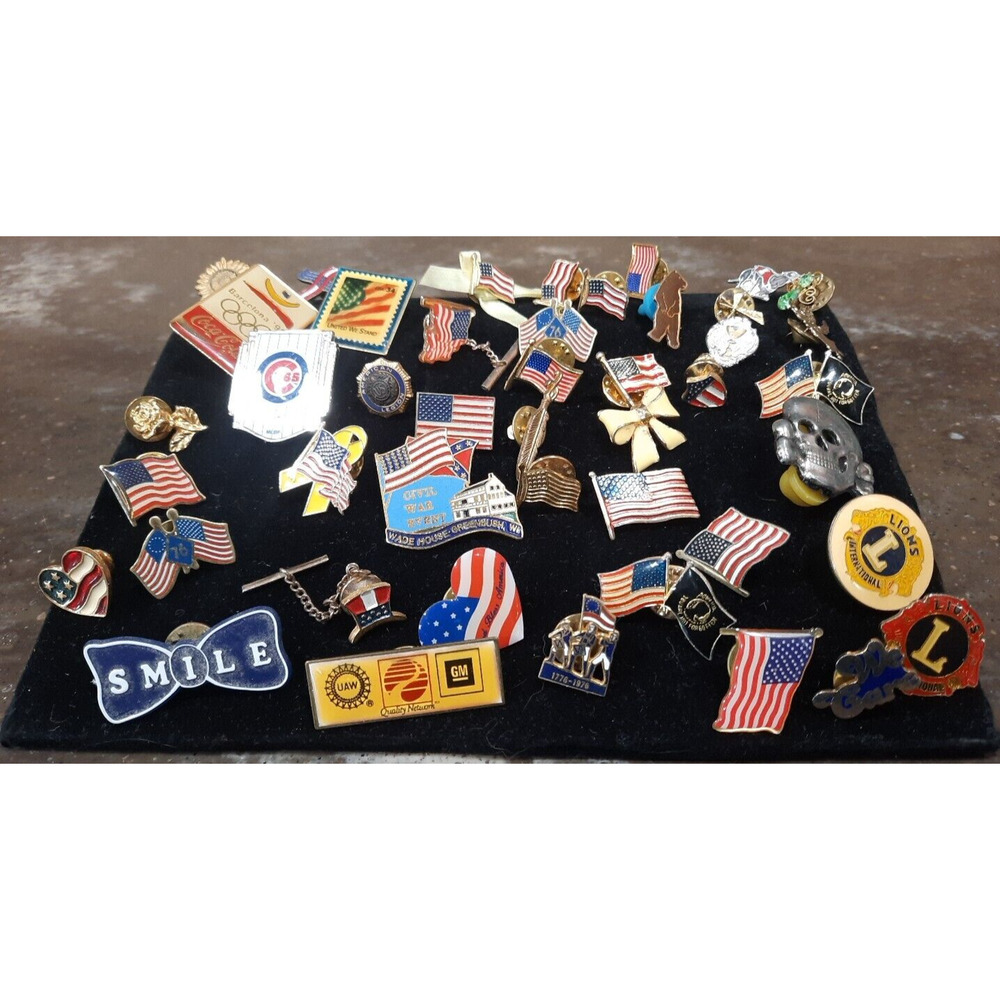 43 Lapel Pins Vintage Mixed Lot Patriotic Military American Flag Religious